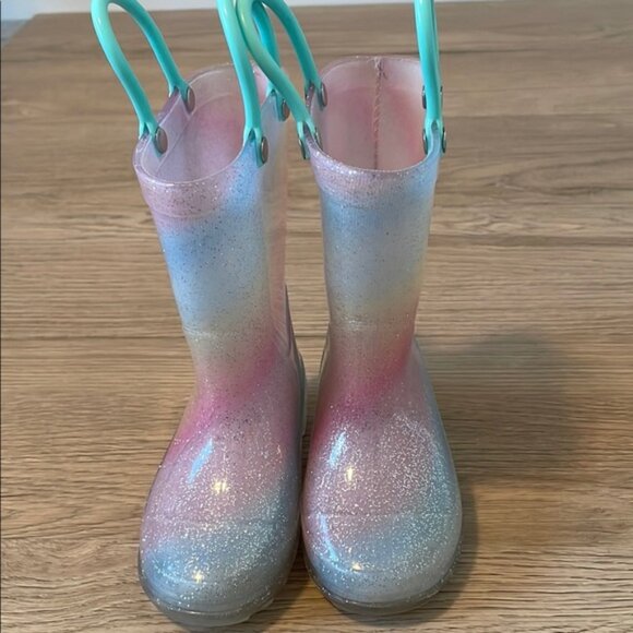 Kids Glittery Rainbow Rubber Boots light up - Picture 3 of 7